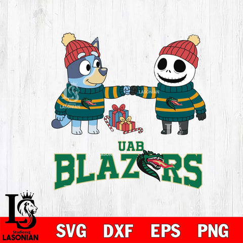 UAB Blazers Bluey With Jack Skellington Christmas File Cut, NCAA SVG DXF EPS PNG FILE, Digital Download,Instant Download, Silhouette