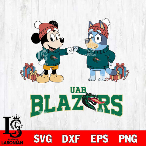 UAB Blazers Bluey With Mickey Christmas File Cut, NCAA SVG DXF EPS PNG FILE, Digital Download,Instant Download, Silhouette