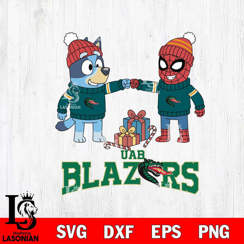 UAB Blazers Bluey With Spider man Christmas File Cut, NCAA SVG DXF EPS PNG FILE, Digital Download,Instant Download, Silhouette