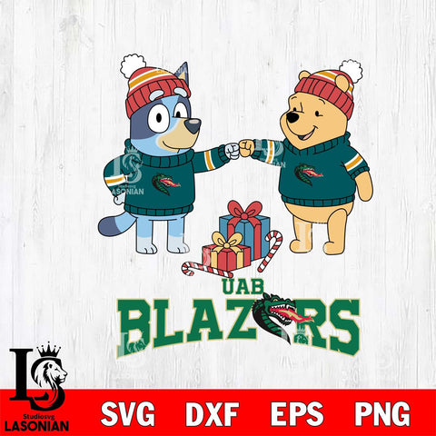 UAB Blazers Bluey With Winnie The Pooh Christmas File Cut, NCAA SVG DXF EPS PNG FILE, Digital Download,Instant Download, Silhouette