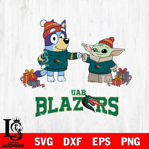 UAB Blazers Bluey With Yoda Christmas File Cut, NCAA SVG DXF EPS PNG FILE, Digital Download,Instant Download, Silhouette