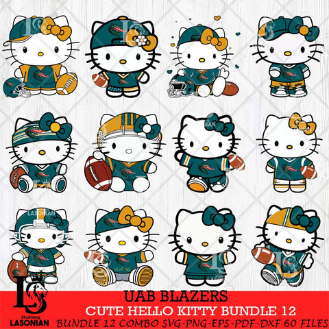 UAB Blazers Cute Hello Kitty Bundle 12 SVG Eps Dxf Png File, NCAA Bundle svg, Digital Download, Instant Download