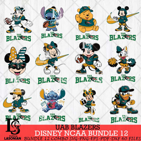 UAB Blazers Disney NCAA Bundle Svg PNG 12 Svg Eps Dxf Png File, Digital Download