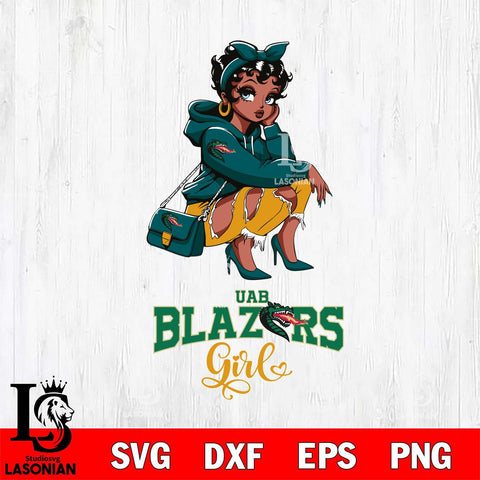 UAB Blazers Fashion Black Fan Girl Betty Boop, Svg Eps Dxf Png File, Digital Download