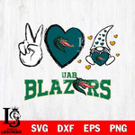 UAB Blazers Gnomes Peace & Love Svg Eps Dxf Png File, Digital Download, Instant Download