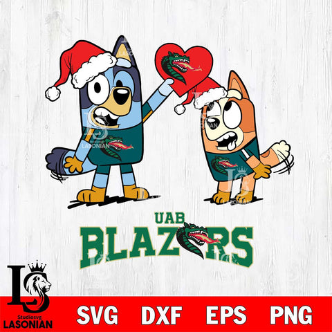 UAB Blazers Love Bluey Christmas Svg Eps Dxf Png File, Digital Download