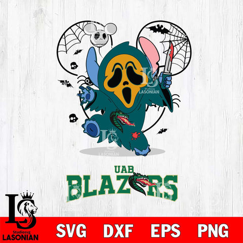 UAB Blazers Stitch Ghost Face Halloween 2 Svg Eps Dxf Png File, Digital Download, Instant Download