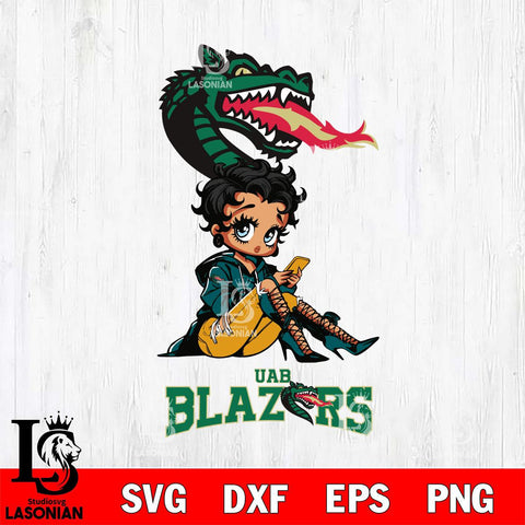 UAB Blazers Style Black Fan Girl Betty Boop, Svg Eps Dxf Png File, Digital Download