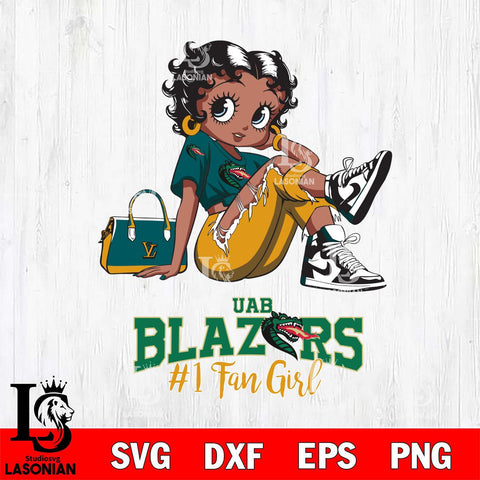 UAB Blazers #1 Black Fan Girl Betty Boop, Svg Eps Dxf Png File, Digital Download