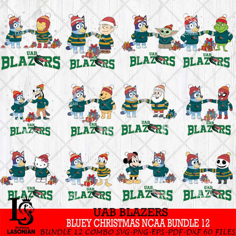 UAB Blazers  Bluey friends christmas NCAA Bundle File Cut,Bundle NCAA SVG DXF EPS PNG FILE, Digital Download,Instant Download, Silhouette