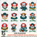 UAB Blazers  Pennywise Horror NCAA Bundle 12 SVG Svg Eps Dxf Png File, Digital Download