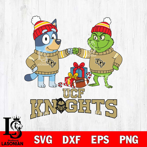 UCF Knights Bluey With Grinch Christmas File Cut, NCAA SVG DXF EPS PNG FILE, Digital Download,Instant Download, Silhouette