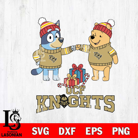 UCF Knights Bluey With Winnie The Pooh Christmas File Cut, NCAA SVG DXF EPS PNG FILE, Digital Download,Instant Download, Silhouette