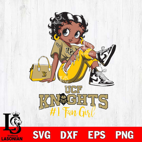 UCF Knights #1 Black Fan Girl Betty Boop, Svg Eps Dxf Png File, Digital Download