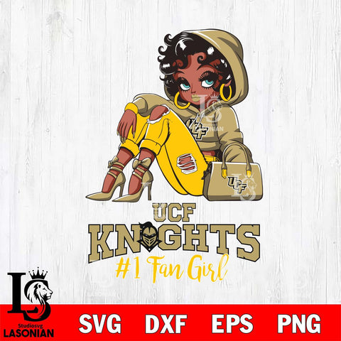 UCF Knights #1 beauty Black Fan Girl, Svg Eps Dxf Png File, Digital Download
