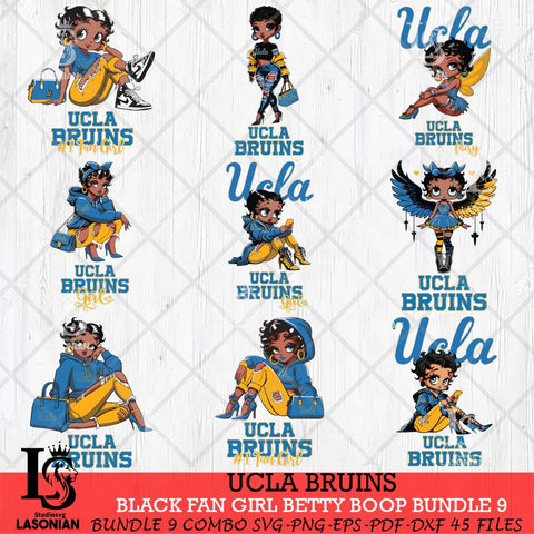UCLA Bruins Black Fan Girl Betty Boop Bundle 9, Svg Eps Dxf Png File, Digital Download