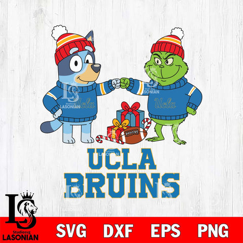 UCLA Bruins Bluey With Grinch Christmas File Cut, NCAA SVG DXF EPS PNG FILE, Digital Download,Instant Download, Silhouette