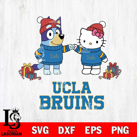 UCLA Bruins Bluey With Hello kitty Christmas File Cut, NCAA SVG DXF EPS PNG FILE, Digital Download,Instant Download, Silhouette