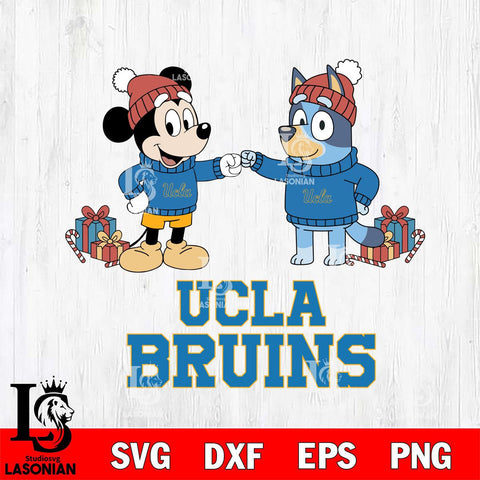 UCLA Bruins Bluey With Mickey Christmas File Cut, NCAA SVG DXF EPS PNG FILE, Digital Download,Instant Download, Silhouette