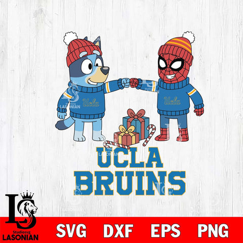 UCLA Bruins Bluey With Spider man Christmas File Cut, NCAA SVG DXF EPS PNG FILE, Digital Download,Instant Download, Silhouette