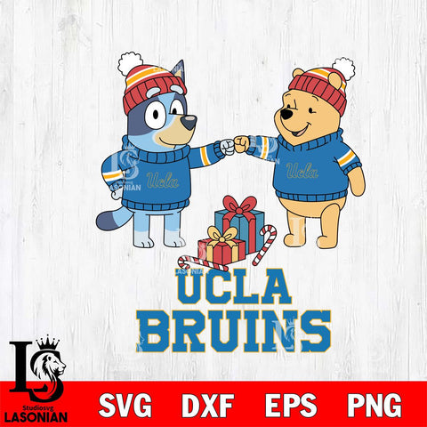 UCLA Bruins Bluey With Winnie The Pooh Christmas File Cut, NCAA SVG DXF EPS PNG FILE, Digital Download,Instant Download, Silhouette