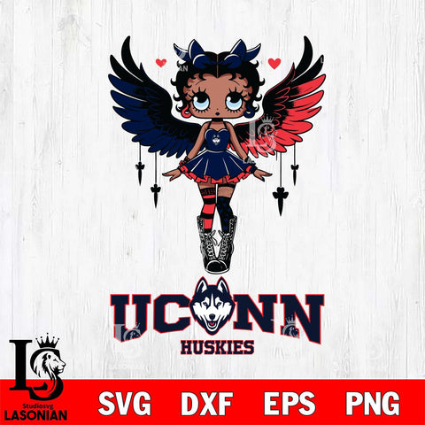 UConn Huskies Anglel Black Fan Girl Betty Boop, Svg Eps Dxf Png File, Digital Download