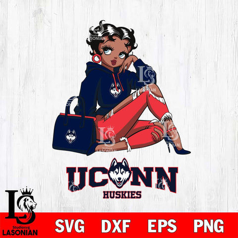 UConn Huskies Awesome Black Fan Girl Betty Boop, Svg Eps Dxf Png File, Digital Download