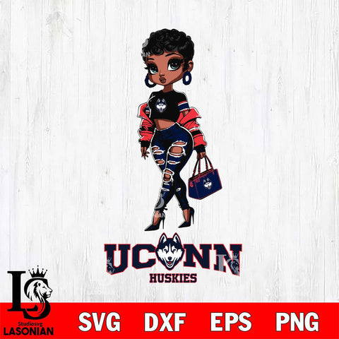 UConn Huskies Beautiful Black Fan Girl, Svg Eps Dxf Png File, Digital Download
