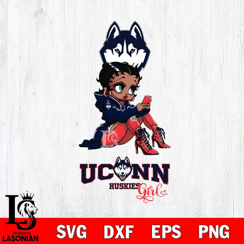 UConn Huskies Beauty Black Fan Girl Football, Svg Eps Dxf Png File, Digital Download