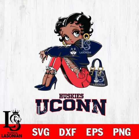UConn Huskies Betty Boop Black Fan Girl Svg Eps Dxf Png File, Digital Download, Instant Download
