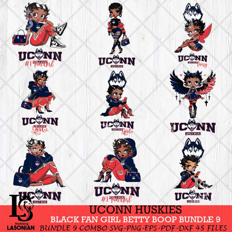 UConn Huskies Black Fan Girl Betty Boop Bundle 9, Svg Eps Dxf Png File, Digital Download