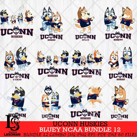 UConn Huskies Bluey Dace Mode NCAA Bundle 12 SVG Eps Dxf Png File, Digital Download, Instant Download