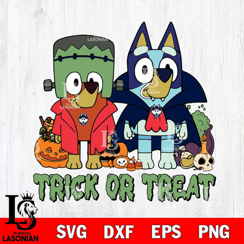 UConn Huskies Bluey Halloween Trick or Treat Svg Eps Dxf Png File, Digital Download, Instant Download