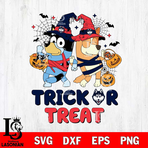 UConn Huskies Bluey Trick or Treat Halloween 2 Svg Eps Dxf Png File, Digital Download, Instant Download