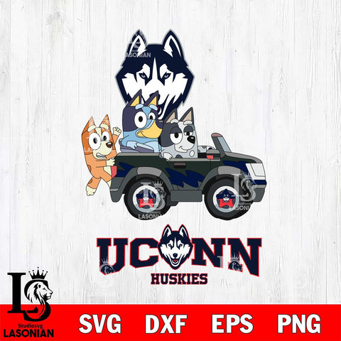 UConn Huskies Bluey friends car Svg Eps Dxf Png File, NCAA svg, Digital Download, Instant Download