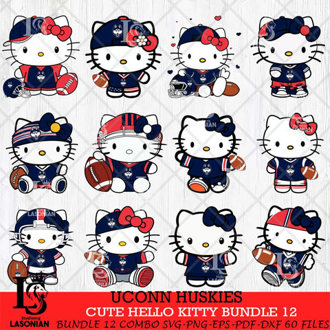 UConn Huskies Cute Hello Kitty Bundle 12 SVG Eps Dxf Png File, NCAA Bundle svg, Digital Download, Instant Download