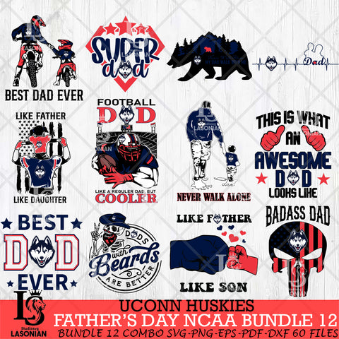 UConn Huskies Fathers Day NCAA Bundle 12 Svg Eps Dxf Png File, Digital Download, Instant Download