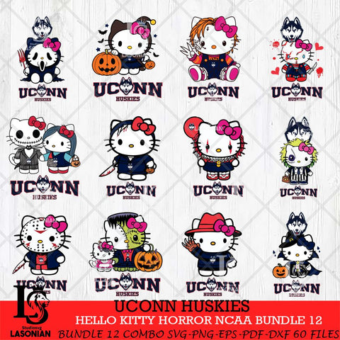 UConn Huskies Hello Kitty Horror NCAA Bundle 12 SVG Svg Eps Dxf Png File, Digital Download