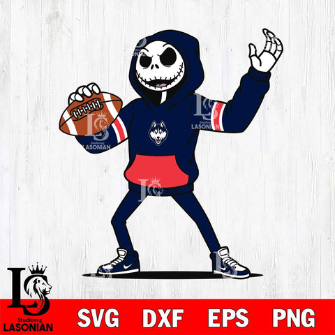 UConn Huskies Jack Skellington Football Christmas File Cut, NCAA SVG DXF EPS PNG FILE, Digital Download , Criucut , Silhouette
