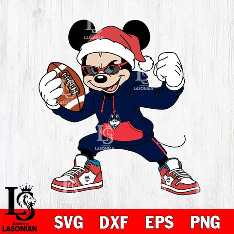 UConn Huskies Mickey Cool Football Christmas File Cut, NCAA SVG DXF EPS PNG FILE, Digital Download , Criucut , Silhouette