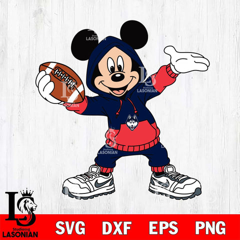 UConn Huskies Mickey Disney Football Christmas File Cut, NCAA SVG DXF EPS PNG FILE, Digital Download , Criucut , Silhouette