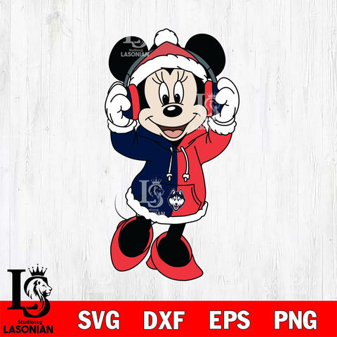 UConn Huskies Minnie Mouse Disney Football Christmas File Cut, NCAA SVG DXF EPS PNG FILE, Digital Download , Criucut , Silhouette