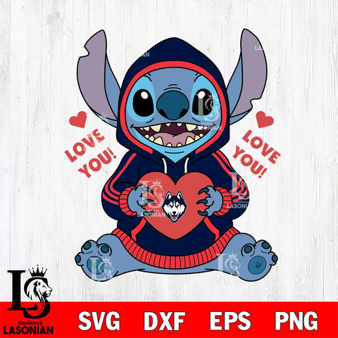 UConn Huskies Stitch Love You File Cut, NCAA SVG DXF EPS PNG FILE, Digital Download , Criucut , Silhouette
