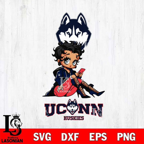UConn Huskies Style Black Fan Girl Betty Boop, Svg Eps Dxf Png File, Digital Download