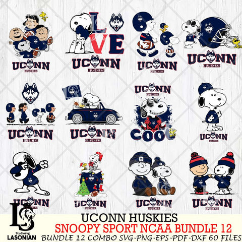 UConn Huskies  Snoopy NCAA Bundle 12 SVG Svg Eps Dxf Png File, Digital Download
