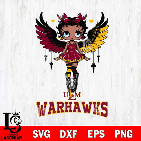 UL Monroe Warhawks Anglel Black Fan Girl Betty Boop, Svg Eps Dxf Png File, Digital Download