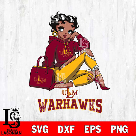 UL Monroe Warhawks Awesome Black Fan Girl Betty Boop, Svg Eps Dxf Png File, Digital Download