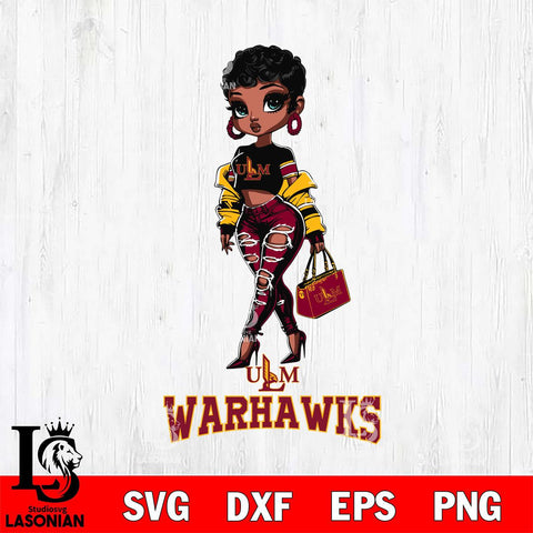 UL Monroe Warhawks Beautiful Black Fan Girl, Svg Eps Dxf Png File, Digital Download