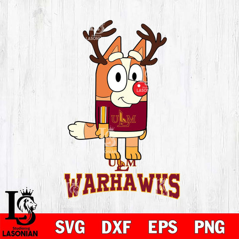 UL Monroe Warhawks Bluey Chilli Christmas Deer Svg Eps Dxf Png File, Digital Download