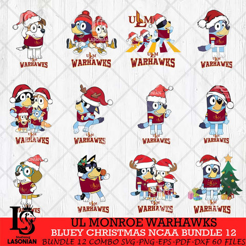 UL Monroe Warhawks Bluey Christmas NCAA Bundle 12 Cricut File Cut Files , Bluey Cricut , Christmas Svg , Bluey svg , Digital Download, dxf eps png pdf file
